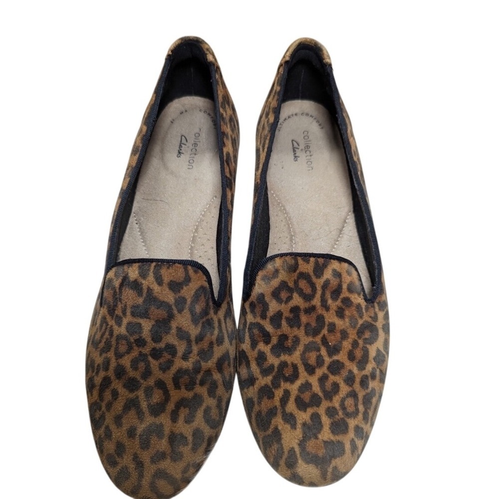 Clarks Collection Women Leopard Print Slip On Loafers‎ Shoes Size 7.5 M